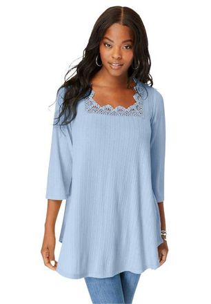 Roaman's Squareneck Pointelle Top in Pale Blue at Nordstrom, Size 28