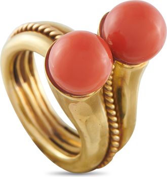 Luxury Bazaar Vintage Tambetti 18K Yellow Gold Coral Ring MF29-122225