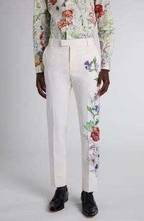 Alexander McQueen Floral Wool Cigarette Trousers in Multicolour at Nordstrom, Size 34 Us