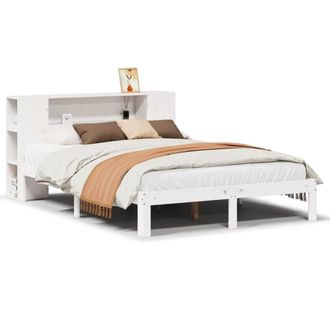 Berkfield Home Bookcase Bed Frame White 150x200 cm King Size Solid Wood Pine