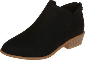 Generic Womens V Cut Thick Heel Ankle Booties - Pointed Toe Back Zip Up Western Boots - Vintage Comfortable Pull On Boot (black,6.5)