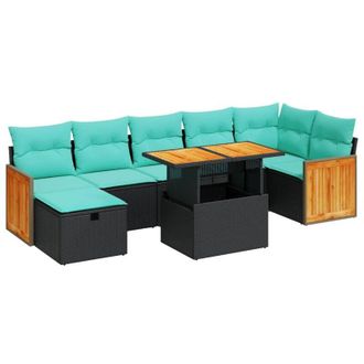 vidaXL 8 Piece Garden Sofa Set with Cushions Grey Poly Rattan Acacia vidaXL