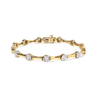 House of Brilliance 10K Yellow Gold Plated.925 Sterling Silver 1.0 Cttw Miracle Set Diamond Bezel Style Station Link Bracelet