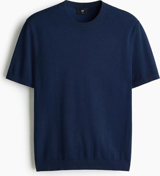 H&M Gestricktes T-Shirt in Slim Fit - Dunkelblau