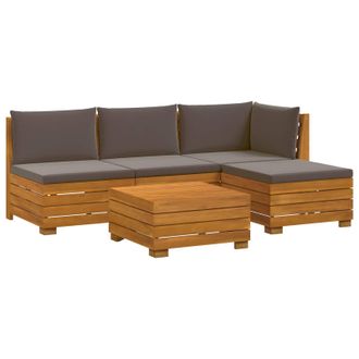vidaXL Conjunto De Sof&aacute;s De Exterior Con Coj&iacute;n 5 Pieza Marr&oacute;n Vidaxl