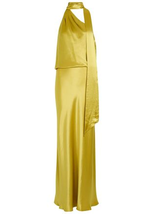 Staud Estelle Scarf-effect Satin Maxi Dress - Yellow - 10 (UK14 / L)