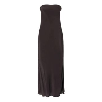 Pinko Lange Crepe de Chine Jurk - Dames - Avondkleed - Bruin - M - Kleedjes