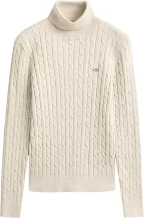 GANT Stretch Cotton Cable Knit Turtleneck - Dames - Coltruien - Beige - L - Katoen - Truien & Vesten