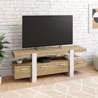 IDMarket Idmarket - Mueble Tv Phoenix 140 Cm Con Cajones De Madera Y Blanco
