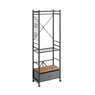 SoBuy Sobuy Perchero De Pie Gris Oscuro Con Caj&oacute;n Ropero Con Ruedas Y Estantes De Malla Organizador De Armario De Metal 60&times;32&times;175 Cm Capacidad De Carga 45 K