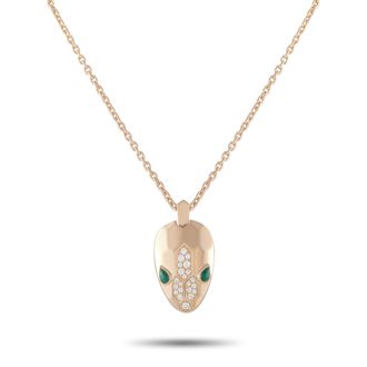 Bulgari Serpenti Seduttori 18K Rose Gold 0.21ct Diamond and Malachite Necklace BV04-100726