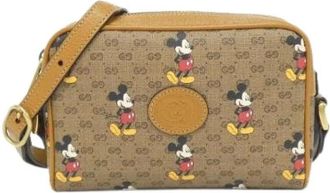 Gucci Pre-owned Cross Body Bags, female, Beige, Size: ONE SIZE Pre-owned Mickey Print Mini GG Supreme Shoulder Bag