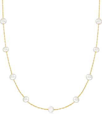 Ross-Simons 5-5.Mm Cultured Pearl Station Necklace in 14kt Yellow Gold
