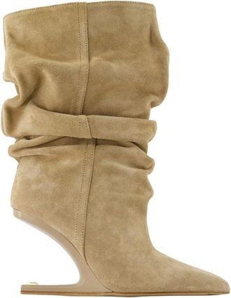 Balmain Heeled Boots, female, Beige, Size: 11 US No Wedge Suede Ankle Boots