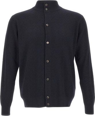 FILIPPO DE LAURENTIIS Geknoopte Cardigan - Heren - Vesten - Blauw - XL - Wol - Truien & Vesten