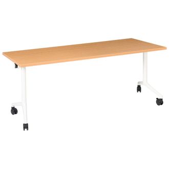 Beliani Escritorio Rectangular Moderno Plegable Con Ruedas Mesa M&oacute;vil Port&aacute;til 180 X 60 Cm Estructura De Metal Marr&oacute;n Y Blanco Cavi