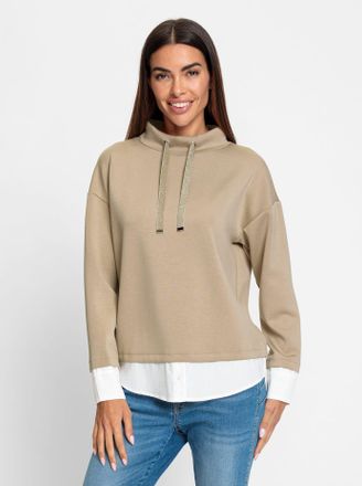 Heine Sweatshirt HEINE, Damen, Gr. 34, beige (sesam), 50% Modal, 44% Polyester, 6% Elasthan, gemustert, mehrfarbig, unifarben, Rundhals, Sweatshirts Sweatsh