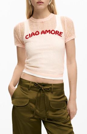 Desigual Ciao Amore Open Stitch T-Shirt in Medium Beige at Nordstrom, Size Large