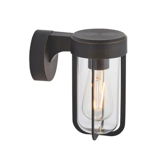 Loops Brushed Bronze Outdoor Wall Light with Clear Glass Shade - IP44 Rated - LED Bulb