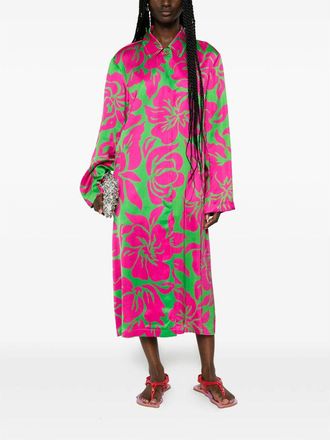Dries Van Noten Satin-Finish Viscose Floral Coat - Pink