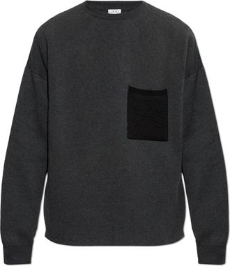 Loewe Anagram Pocket Sweater - Heren - Ronde hals truien - Grijs - L - Katoen - Truien & Vesten