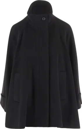 Tagliatore Black Wool Cape with High Collar