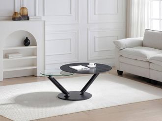 Vente-Unique Coffee Table With Swivelling Ceramic, Tempered Glass & Metal Trays in Clear