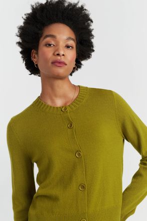 Chinti and Parker Olive Wool-Cashmere Crew Neck Cardigan
