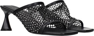 Stella McCartney Rhinestone-Embellished Leather Heel Sandal - Black