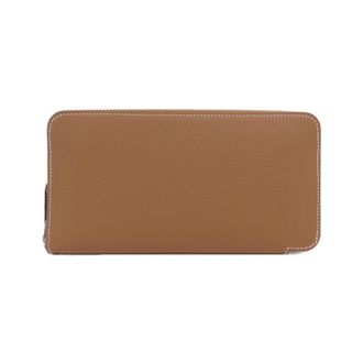 Herm&egrave;s Gold Orange Evercalf Leather Silk Long Wallet (Bi-Fold) (Pre-Owned)