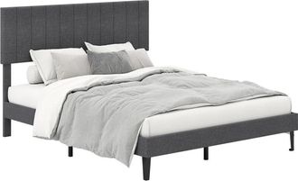 Costway King Size Linen Fabric Bed Frame Upholstered Platform Bed-Grey