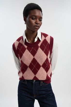 Karen Millen Womens Argyle Alpaca Blend Knitted Tank Top - Red - Size X-Small