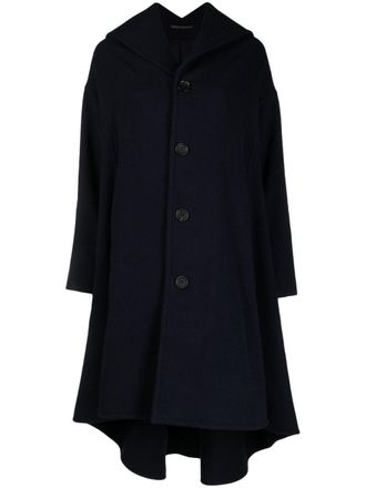 Yohji Yamamoto cut-out collar maxi coat - women - Nylon/Wool/Cupro - 2 - Blue