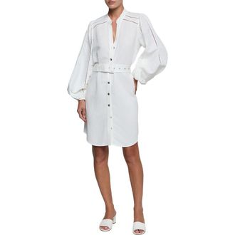 L'agence Kiersten Belted Long Sleeve Dress in White at Nordstrom, Size Xx-Small