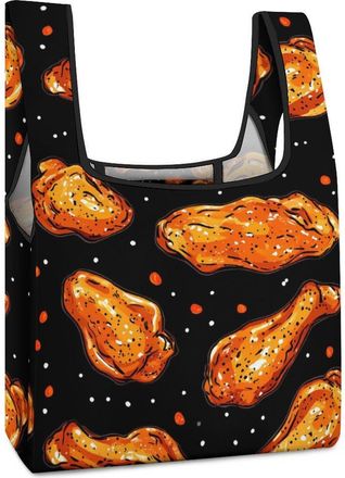 Generic Fast Food Chicken Wings Shopping Bag Reusable Grocery Tote Bag Foldable Handbag for Travel Picnic