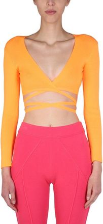 Msgm Cropped Top With Wide V-Neck
