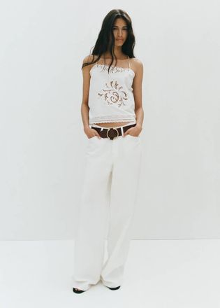 Mango Top ricamo dettagli traforati bianco sporco - Donna - XS - MANGO