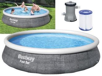 Bestway Piscina Tonda Fuori Terra Rattan Con Anello Gonfiabile Superiore 396xh84 -57376