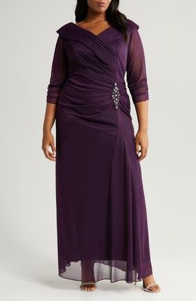 Alex Evenings Rhinestone Detail Portrait Collar Gown in Eggplant at Nordstrom Rack, Size 20W