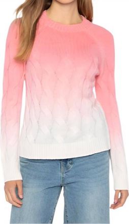 Kinross Cashmere Wandering Cable Ombre Crew Sweater In Coral