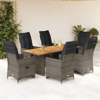 vidaXL Mesita Y Sillas Jard&iacute;n 7 Piezas Y Cojines Rat&aacute;n Sint&eacute;tico Gris Vidaxl
