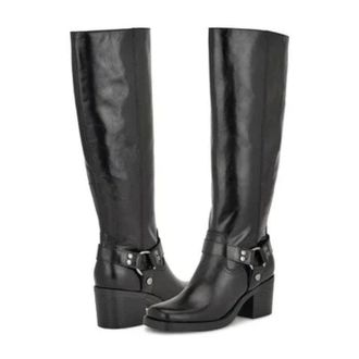 Nine West Womens Nine West Koop Boots Black Leather Block Heel Knee High RHS7667