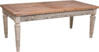 Wanderlust Deco Mesa Auxiliar De Madera Blanco Envejecido Y Natural 123x63x50h Cm