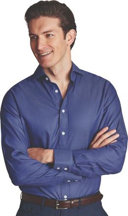 CHARLES TYRWHITT Non-Iron Twill Cutaway Slim Fit Shirt Single Cuff in Cobalt Blue at Nordstrom, Size 15.5 - L