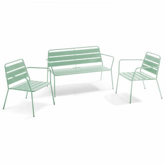 Oviala Conjunto de muebles de jard&iacute;n de metal verde salvia de 4 plazas