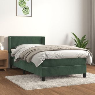 vidaXL Cama Box Spring Con Colch&oacute;n Terciopelo Verde Oscuro 90x190 Cm Vidaxl