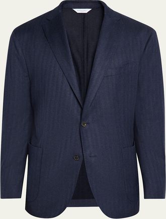 Boglioli Mens Wool and Silk Herringbone Notch-Lapel Sport Coat