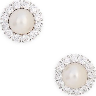 Nadri Chiara Faux Pearl & Cubic Zirconia Halo Stud Earrings in Rhodium at Nordstrom Rack