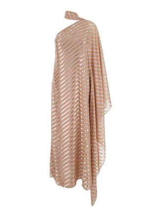Taller Marmo Petra Pink One-Shoulder Long Dress With Scarf Detail In Silk Blend Woman