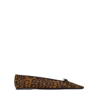Saint Laurent Ballerinas, female, Brown, Size: 7 1/2 US Brown Bow Detail Leather Flat Shoes